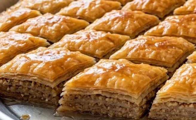 Domaća baklava sa orasima i limunom iz okruglog pleha