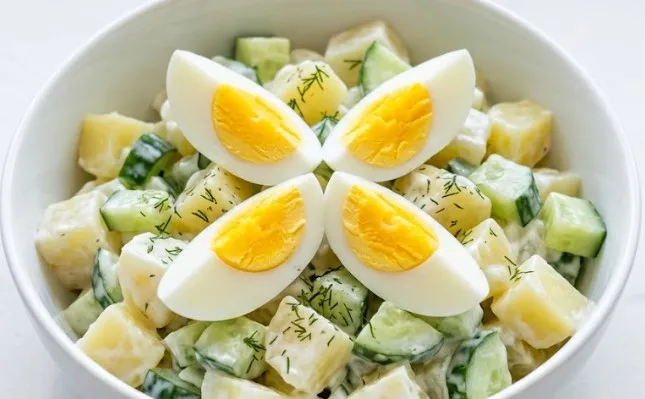 Proteinska domaća obrok-salata sa kuvanim jajima i krastavcima
