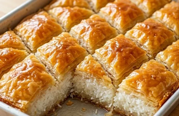 Svečana sočna baklava sa belim kokosom i mirisnim sirupom