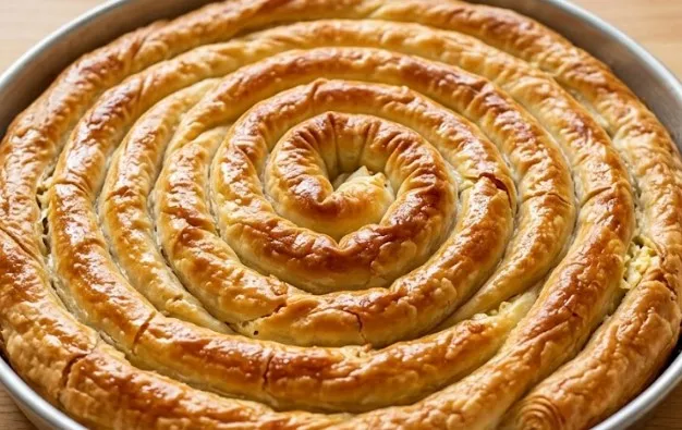 Domaća hrskava pita sa sitnim sirom i prelivom od kisele vode