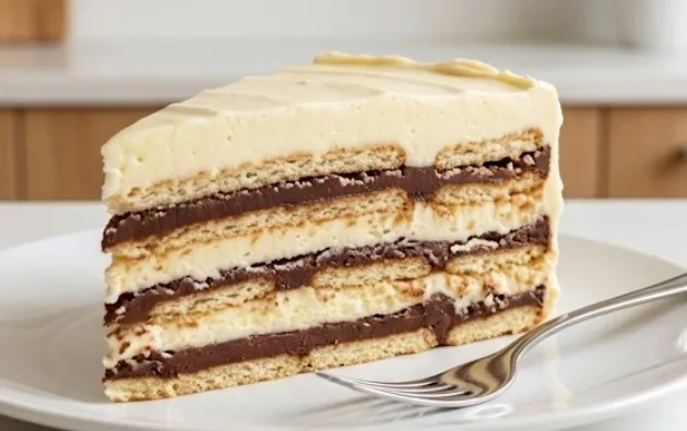 Tradicionalna domaća keks torta sa pudingom i čokoladnim slojevima