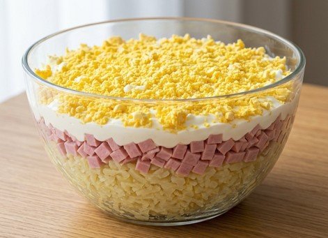 Slojevita šarena salata: Savršeno kremasto predjelo u staklenoj činiji